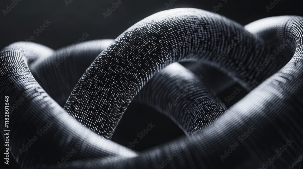 Poster intricate black and gray 3d textile knot design showcasing depth and complexity in a dark setting. g