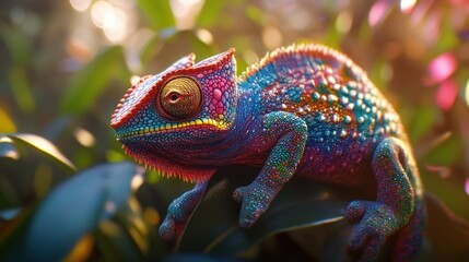 Obraz premium a chameleon crawling on a leaf is very beautiful