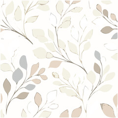  Watercolor leaves design vector wallpaper. Line leaf background, textured jungle print.
