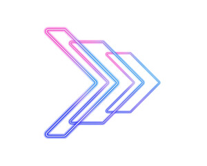 Glowing neon arrows-pointers on transparent background PNG. Futuristic speed arrows in expressway direction with neon blue and pink color. Perfect for computer game style, banners, posters, and covers
