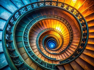 Elegant Spiral Staircase Architecture, Interior Design, Winding Stairs,  Side View Perspective, Luxury Home