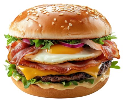 PNG Real bacon eggs burger cheeseburger ingredients delicious.