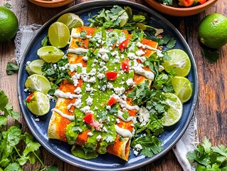 Delicious Enchiladas with Green Sauce Cheese and Lime
