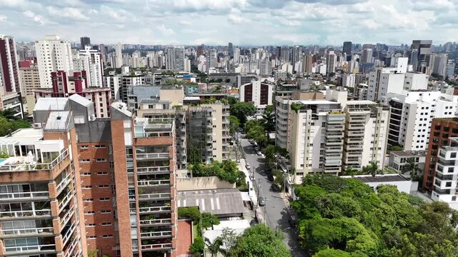 Aerial video above Parque Ibirapuera Sao Paulo on a sunny day