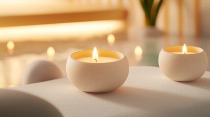 Candle holder in natural sand hues, featuring rounded closed designs, surrounded by subtle desert-inspired props, eco-friendly decor theme