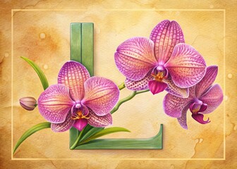 Hand-Drawn Vanda Orchid Alphabet Letter L, Botanical Illustration, Floral Font, Rule of Thirds Composition, Artistic Alphabet