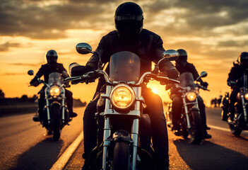 sunset center bikers road stand row beautiful motorcyclists biker bike motor travel vehicle drive ride motorbike motorcycle transportation man street wheel freedom