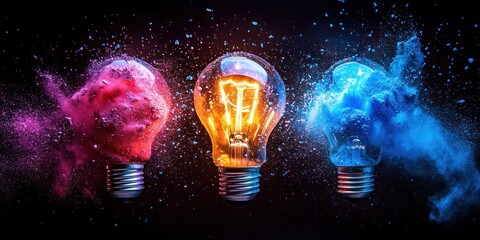 Exploding Light Bulb with Colorful Powder Dynamic Photography