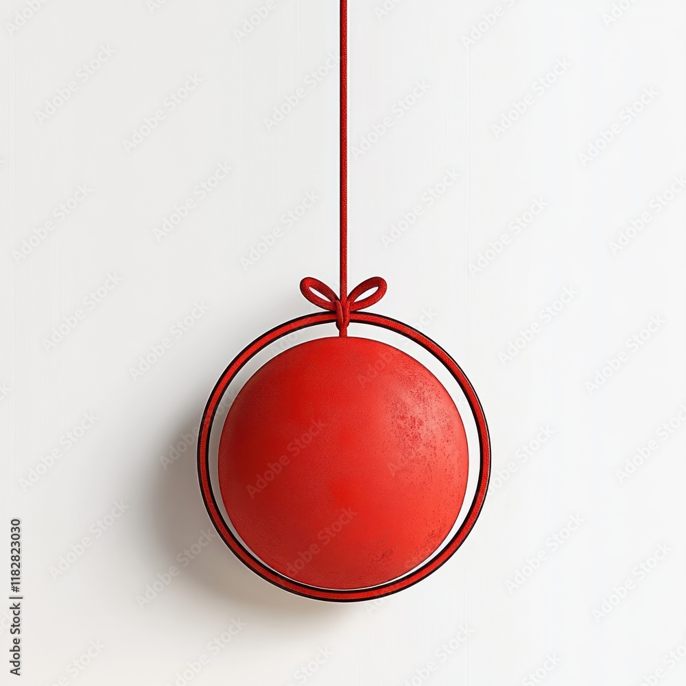 Poster red christmas ornament hanging on string minimalist design with soft lighting and gentle shadow on w