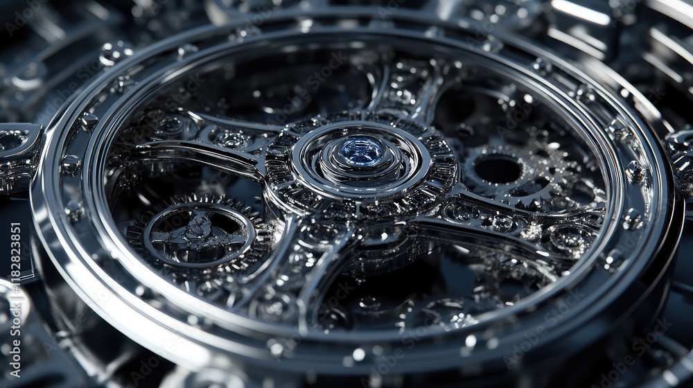 Aufkleber a close-up of a complex gear mechanism with smooth metal texture, showcasing intricate details and a