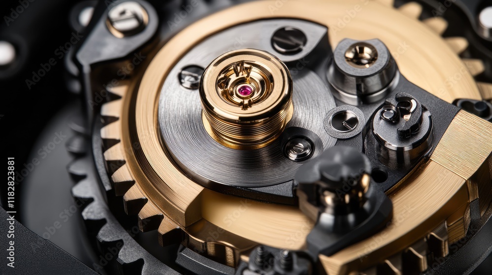 Aufkleber a close-up of a complex gear mechanism with smooth metal texture, showcasing intricate details and a