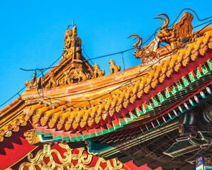Roofs figurine decoration, Gugong, Forbidden City. Emperor's Palace, Beijing, China. Built in the...