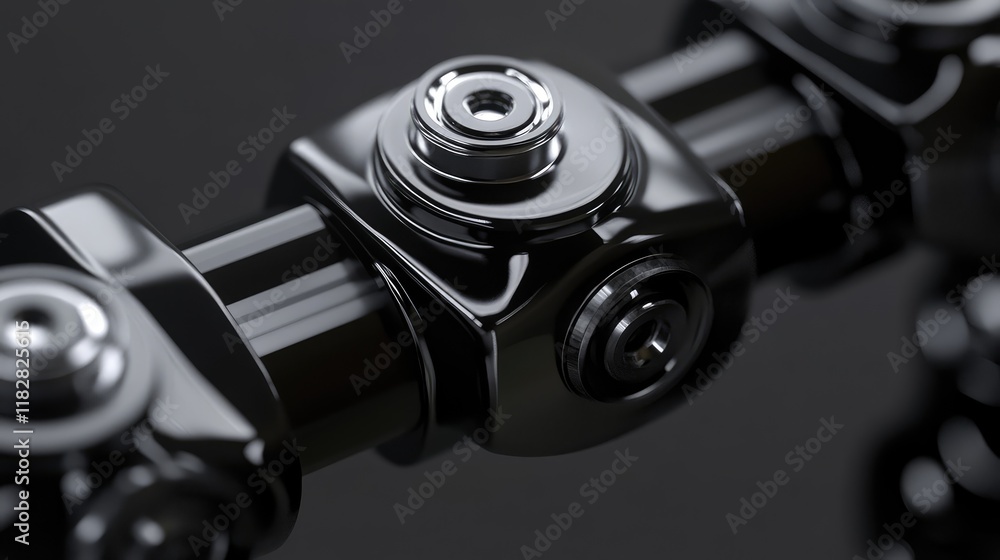 Poster a detailed image of an intricate mechanical joint with shiny, smooth parts and negative space for te