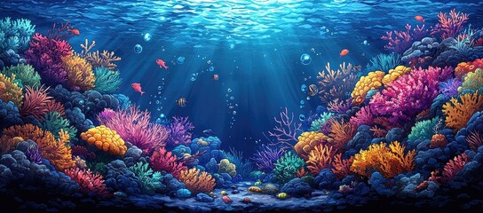 Fototapeta premium Vibrant Underwater Coral Reef Scene With Colorful Fish