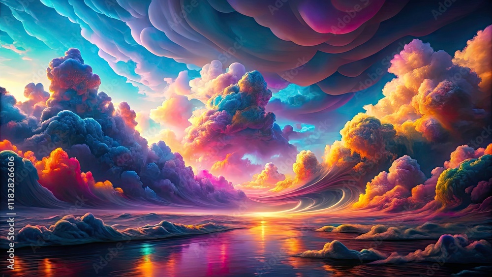 Aufkleber neon cloudscape: vibrant 3d abstract background with ethereal colors and dynamic shapes for stunning