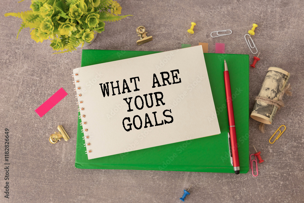 Poster what are your goals. text with speech bubble on red background.