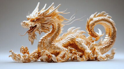 Fototapeta premium Majestic Golden Dragon Dynamic Pose Realistic High Detail Chinese Mythology Symbolism