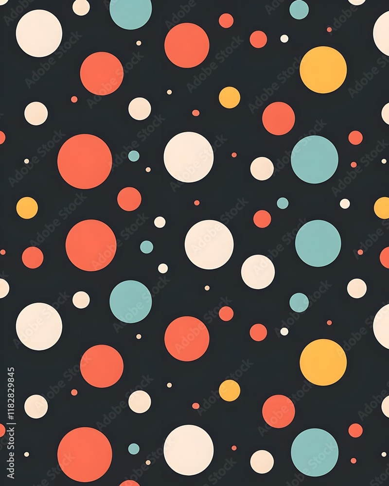 Poster abstract pattern of multicolored circles on dark background