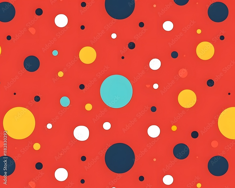 Poster abstract pattern of multicolored circles on red background