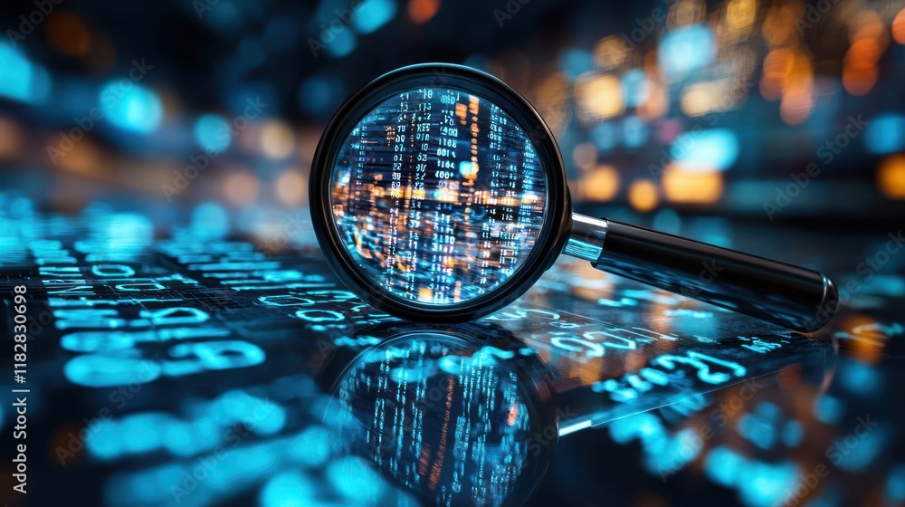 Aufkleber magnifying glass on digital code: unveiling data insights