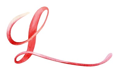 Elegant red calligraphy letter L with a graceful curve on a white background