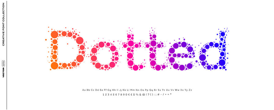 Geometric dotted font with circular dots, playful bubble and retro futuristic design, perfect for halftone logos, branding, signage, polka dot digital, tech, and experimental projects.