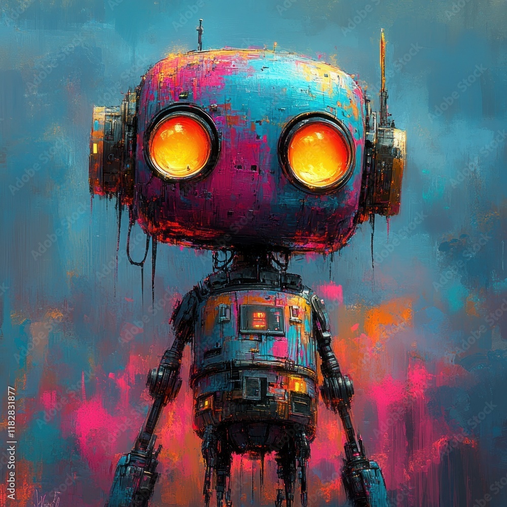Aufkleber cheerful robot assistant communicating with user in mobile app chat interface