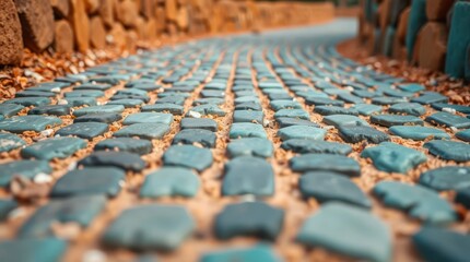 A winding road made of blue stones