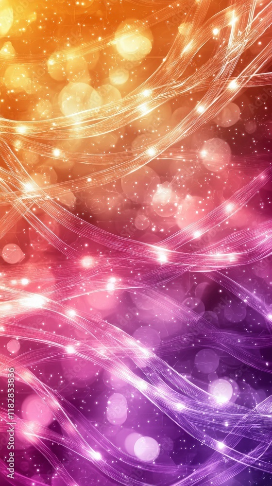 Poster colorful abstract background with curving light waves and bokeh effects in warm and cool tones