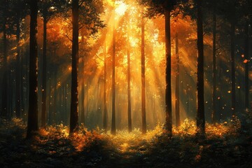 Obraz premium Trees Marked for Removal in a Serene Autumn Forest Scene