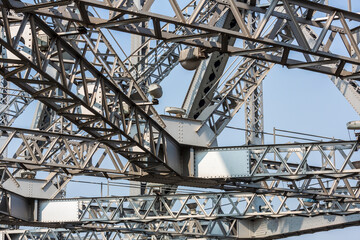 India, West Bengal, Kolkata, Armenian Ghat, Hooghly River, Howrah Crossing. Bridge construction.