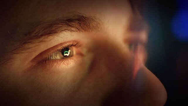 Close Up Eye Of Cybernetic Person Looking At Digital Technology Human Machine Connection Evolution
