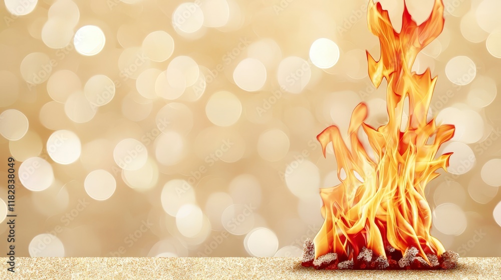 Poster vibrant flames dancing against a soft bokeh background creating a warm atmosphere for various uses