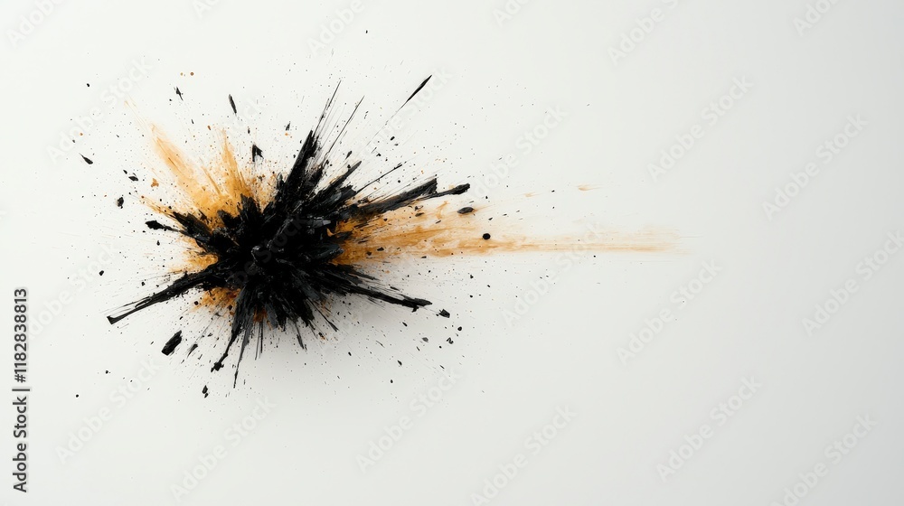 Poster abstract explosion of black and orange paint on a white background creating a dynamic and vibrant ef