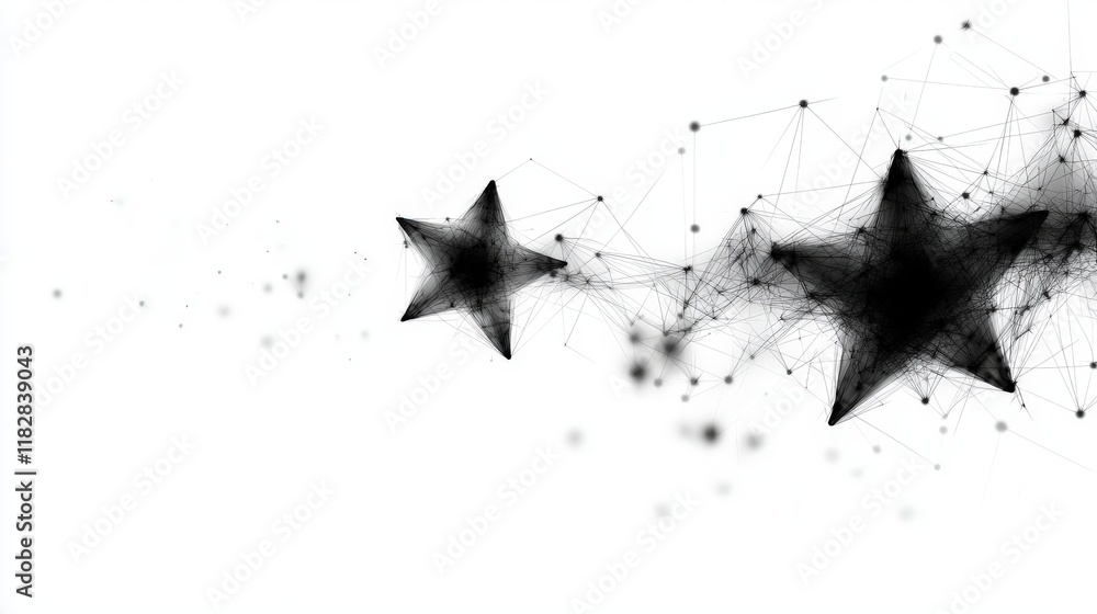 Aufkleber abstract black and white stars with connected lines and dots on a bright background for modern desig