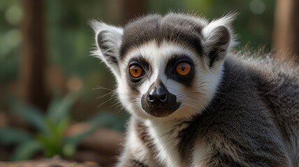 Naklejka premium Close-up portrait of a ring-tailed lemur.