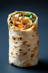 Delicious chicken shawarma wrap with vegetables and garlic sauce