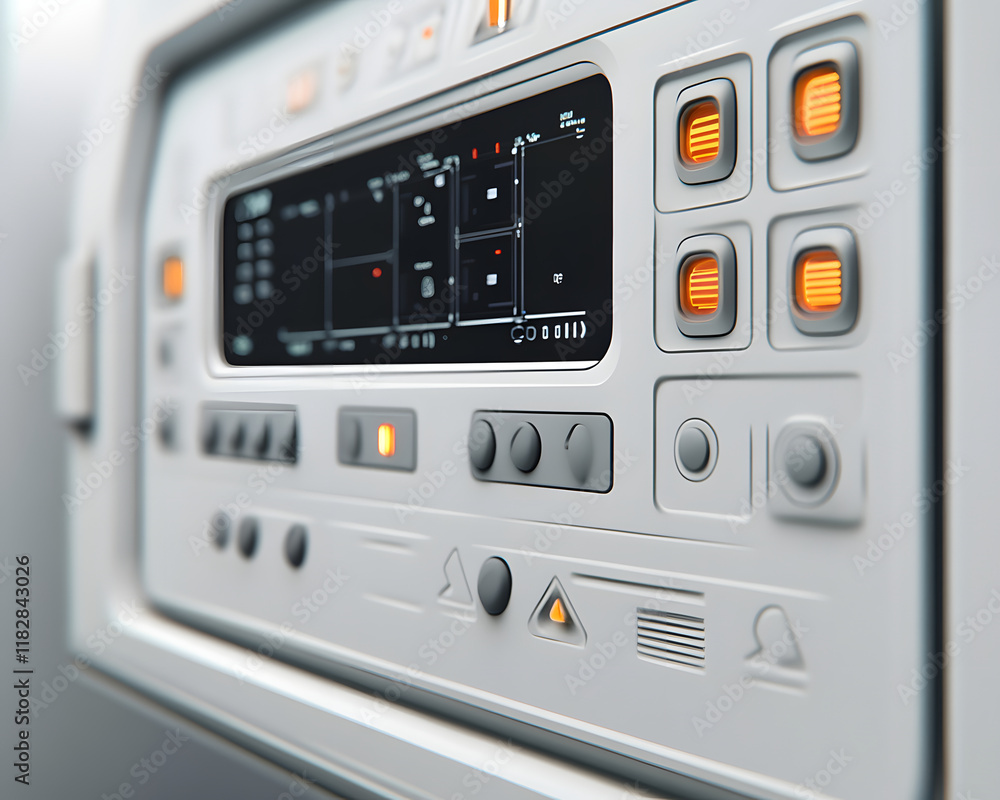 Poster Futuristic Control Panel with Display Screen and Buttons