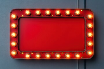 Obraz premium Retro Marquee Sign with Glowing Bulbs on Red Background in Vintage Pop Art Style