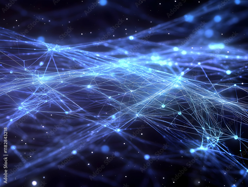 Poster abstract background shows a network of interconnected nodes with a futuristic blue glow