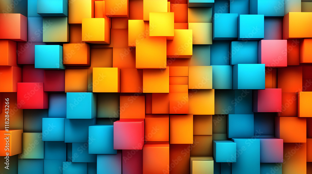 Poster colorful 3d cubes form an abstract and geometric background with vivid colors