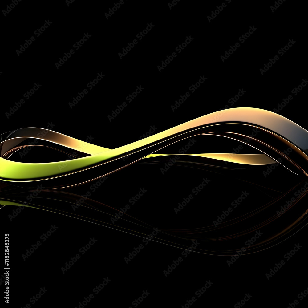 Poster 3d abstract golden and green swirls gracefully flow on black background, creating a dynamic visual