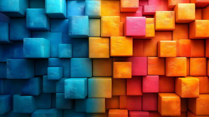 3D Render of Colorful Cubes forms an Abstract Background with Textured Surface