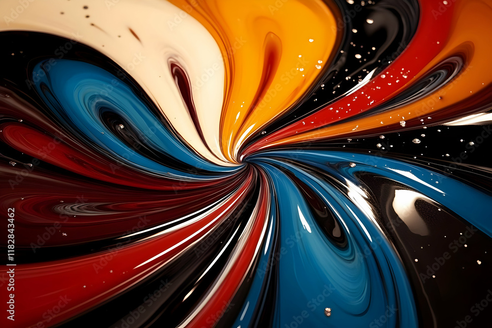 Poster colorful swirls converge dynamically, creating a vibrant abstract background with a central focal po