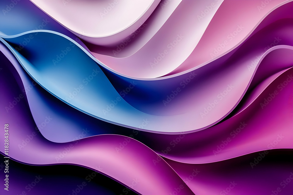 Poster abstract 3d waves flow smoothly creating a colorful background with purple and blue hues.