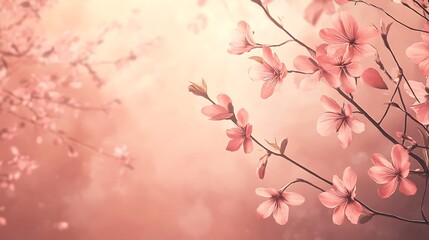Fototapeta premium Delicate Pink Blossoms Branching Out In Soft Light