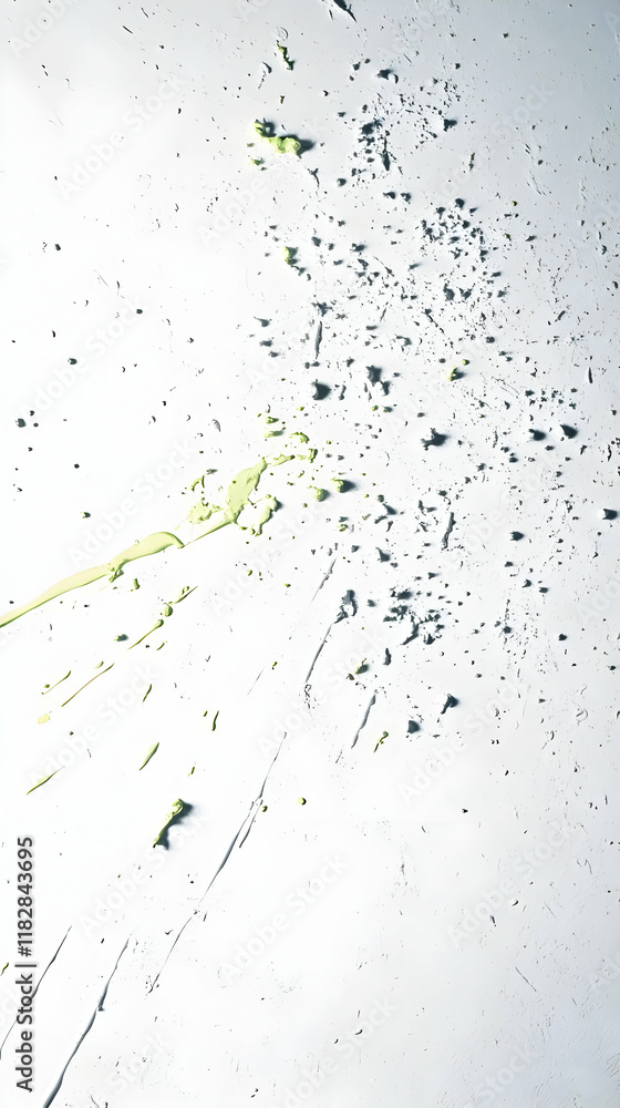 Poster abstract white background with green paint splatter and texture displays dynamic visual interest