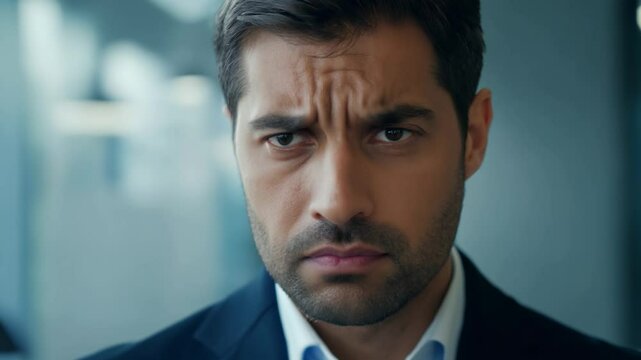 Serious financier looking at camera with concerned expression