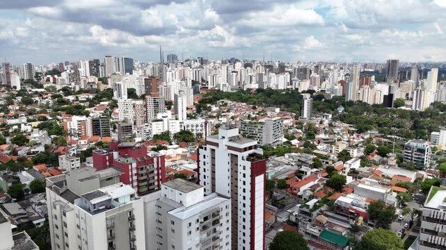Aerial video above Parque Ibirapuera Sao Paulo on a sunny day