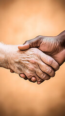 Fototapeta premium Two Hands Shaking in Unity and Support Against a Warm Background